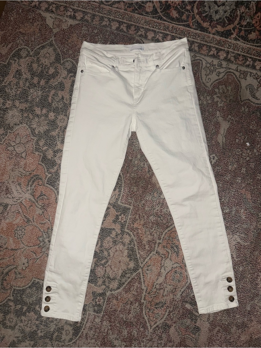LOFT White Skinny Ankle Jeans with Button Cuffs